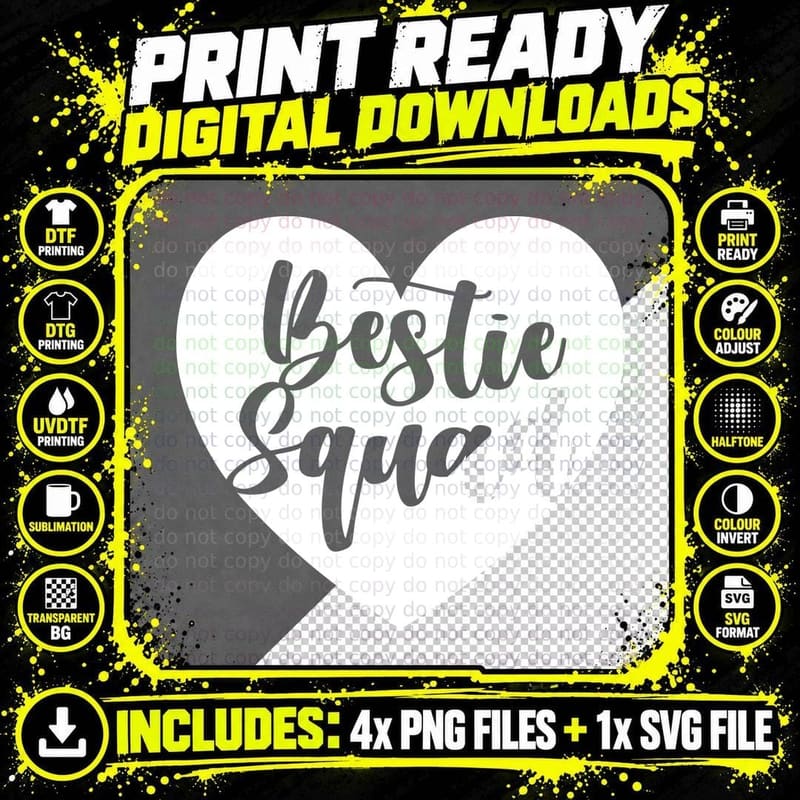 Bestie Squad Heart T-Shirt, Heart-Shaped Graphic with Png SVG Digital Bundle