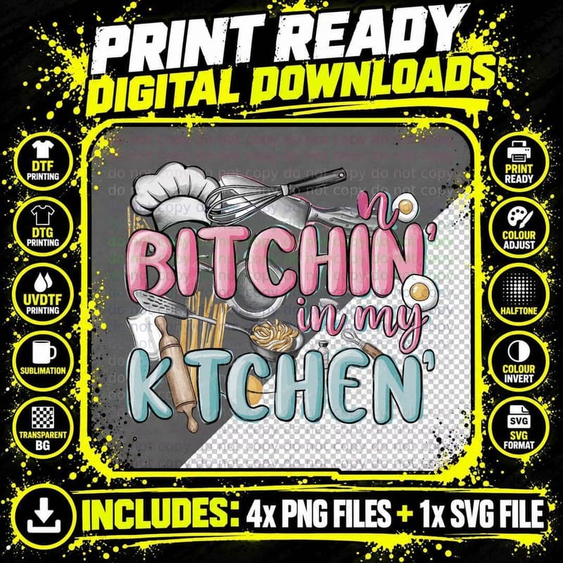Bitchin' in My Kitchen' Heartbeat T-Shirt Png SVG Digital Bundle
