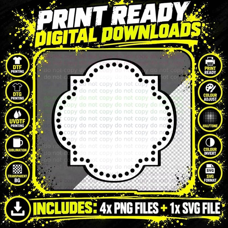 Black Circle with White Dots Border Heart T-Shirt Png SVG Digital Bundle