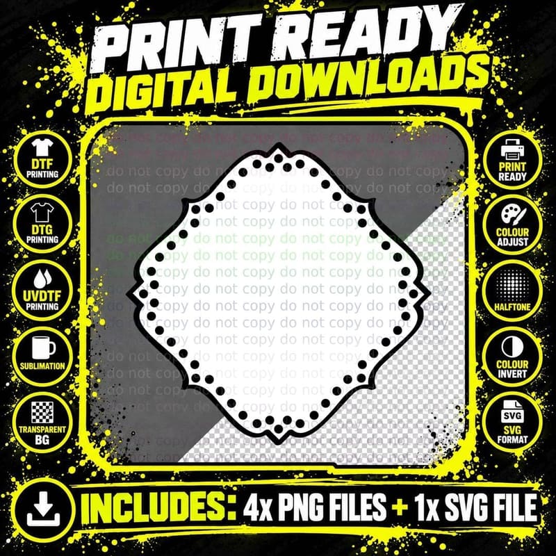 Black Diamond Frame with White Dots Heart T-Shirt Png SVG Digital Bundle