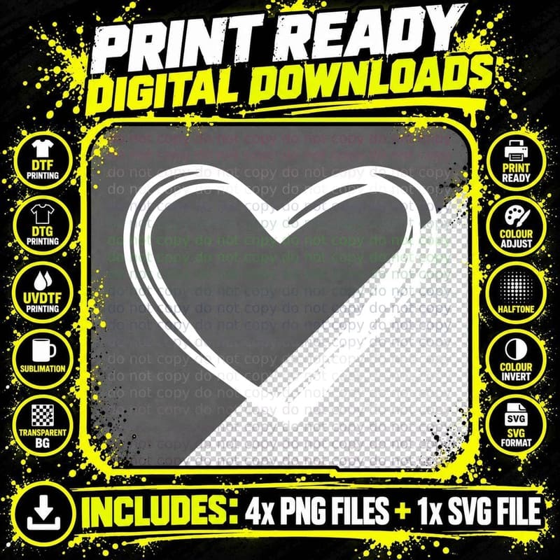 Black Heart Outline on Gray Background Heart Graphic Png SVG Digital Bundle