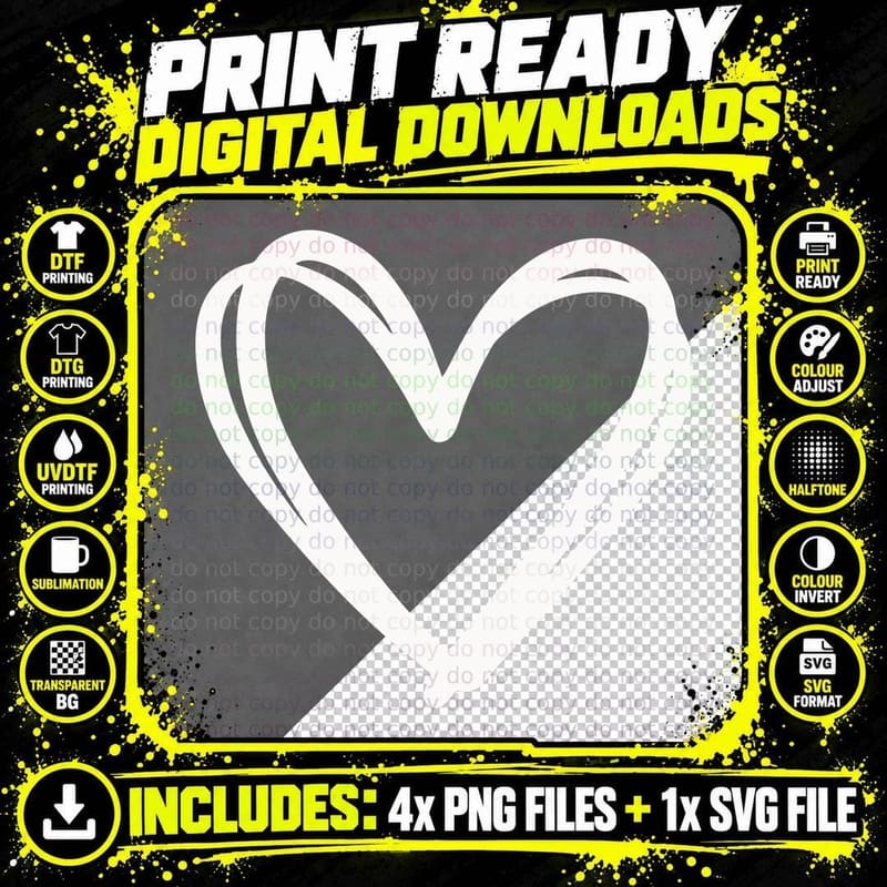 Black Heart Outline on Gray Background Heart Wreath Art Png SVG Digital Bundle
