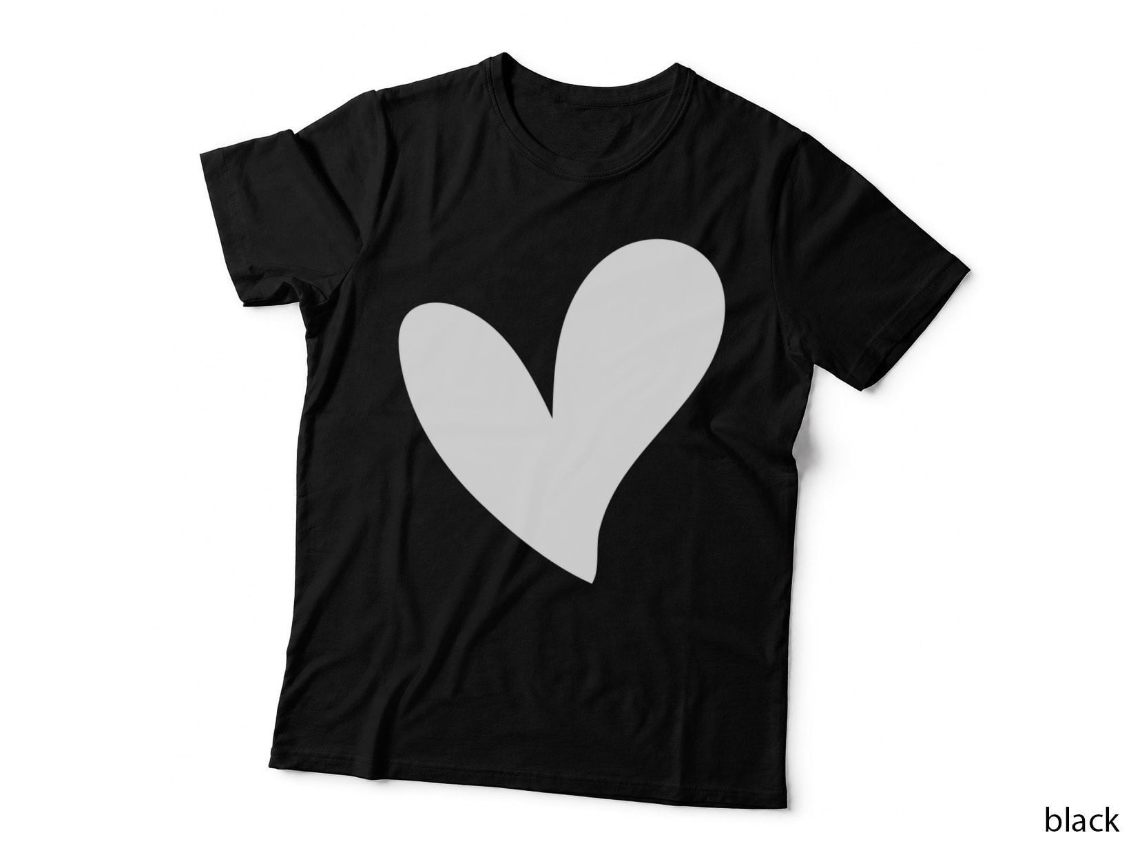 Black Heart Silhouette on Gray Background Heart Art T-Shirt, Heart Graphic Tee