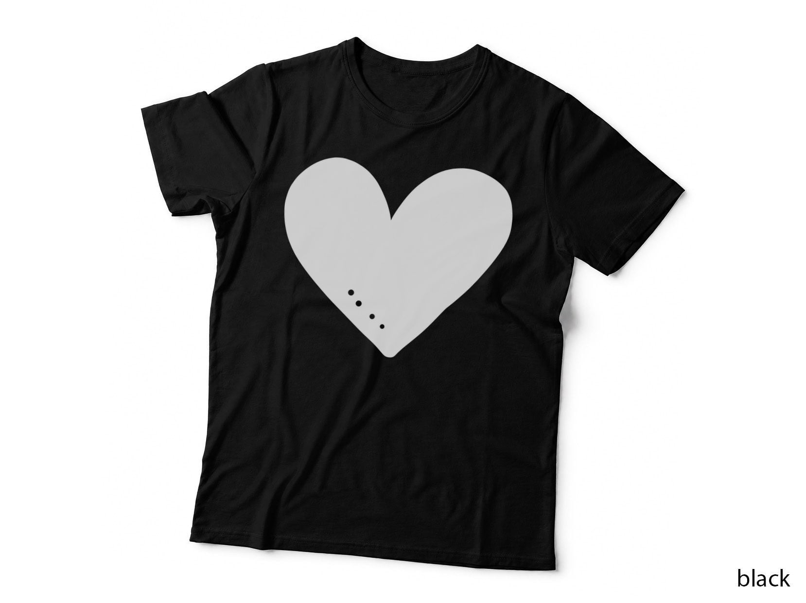 Black Heart Silhouette with Dots Heart T-Shirt, Heart Graphic Tee
