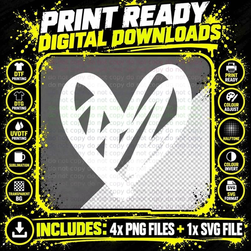 Black Heart Silhouette with Peace Symbol Heart Wreath Png SVG Digital Bundle