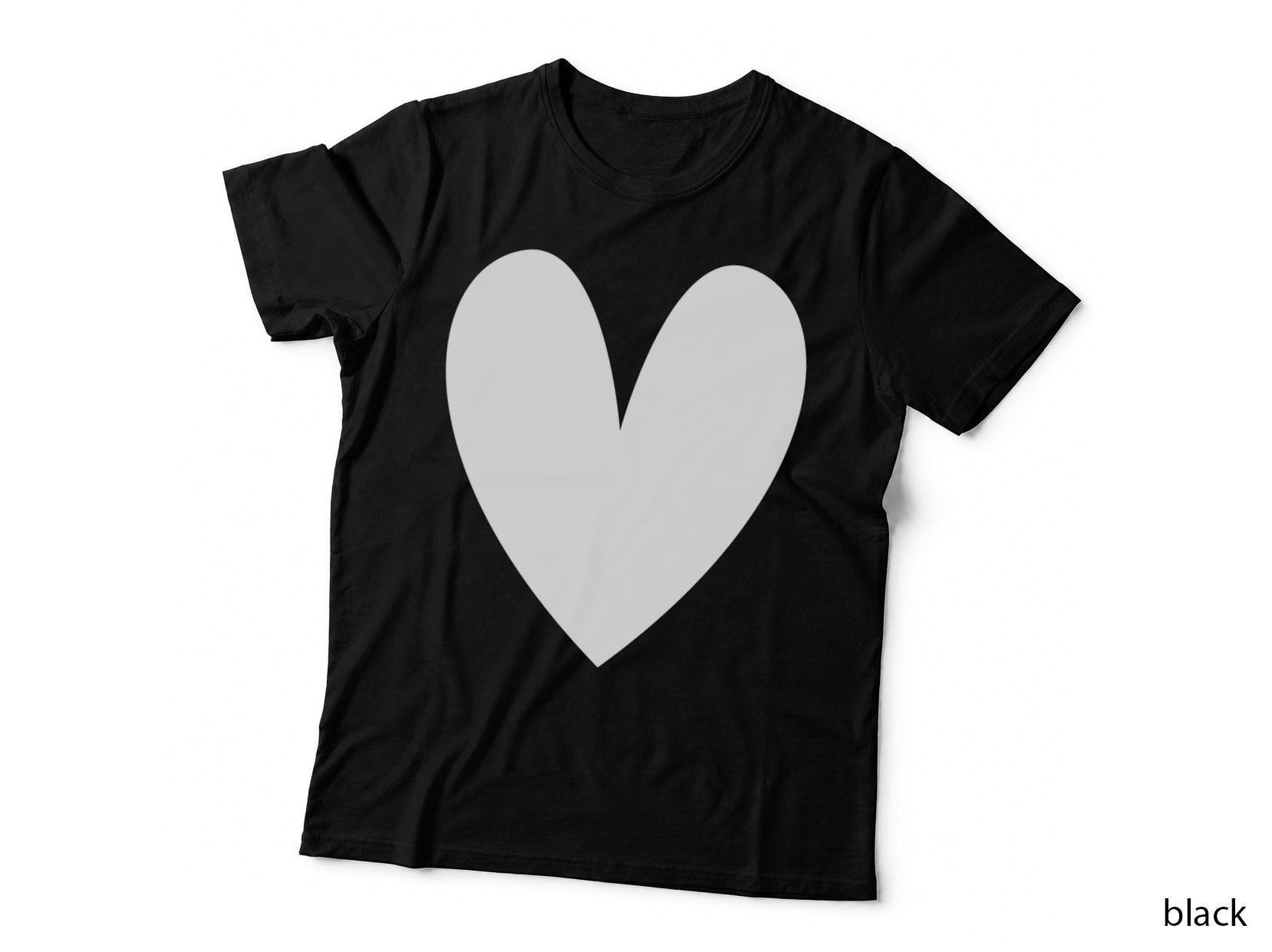 Black Heart on Gray Background Heart Art T-Shirt, Heart Graphic Tee