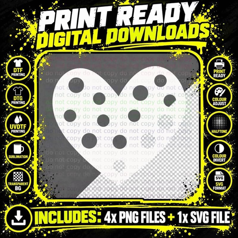 Black Heart with Gray Polka Dots Heart T-Shirt Png SVG Digital Bundle