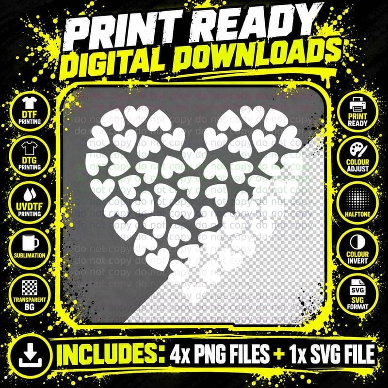Black Hearts Forming a Heart Shape on Gray Heart T-Shirt Png SVG Digital Bundle