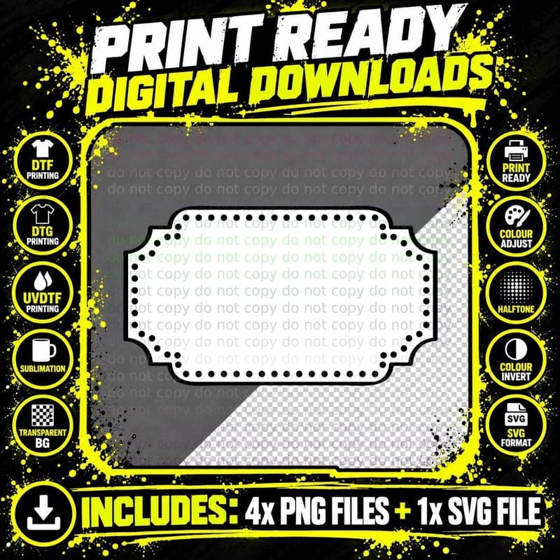 Black Rectangle with White Dotted Border Heart T-Shirt Png SVG Digital Bundle