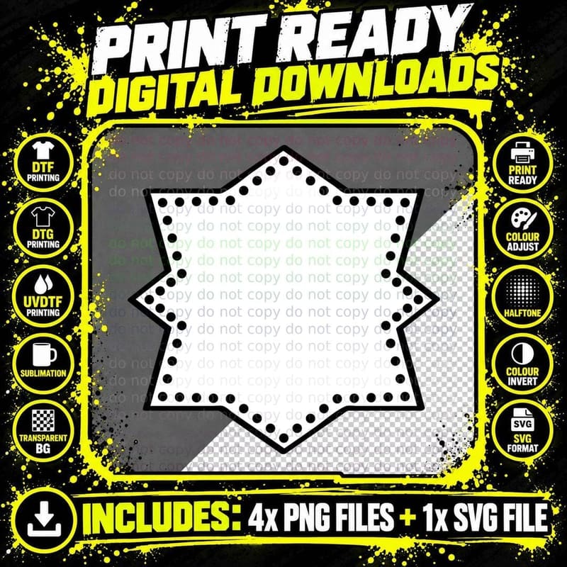 Black Star Outline with White Dots Heart T-Shirt Png SVG Digital Bundle