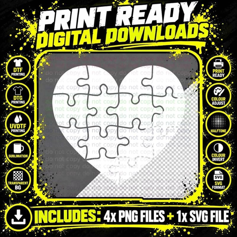 Broken Heart Puzzle Pieces Heart T-Shirt Png SVG Digital Bundle