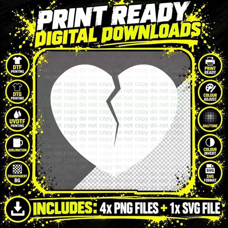 Broken Heart Silhouette Heart Wreath Design T-Shirt Png SVG Digital Bundle