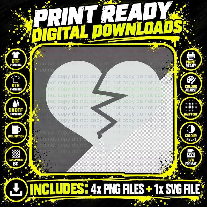 Broken Heart Silhouette Heart Wreath T-Shirt Png SVG Digital Bundle