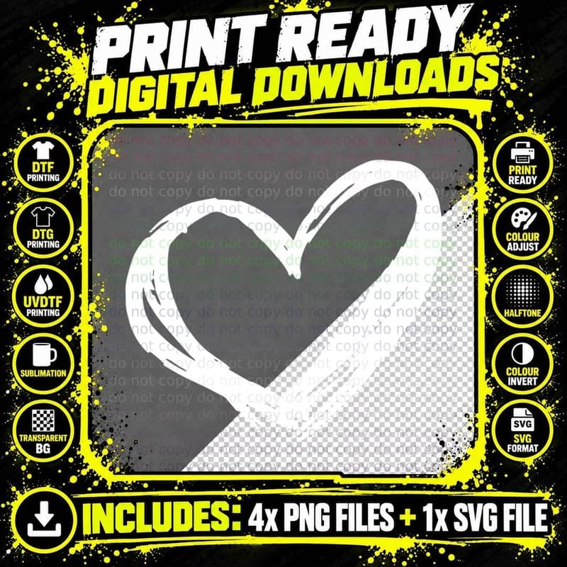 Brushstroke Heart Outline Heart Wreath T-Shirt Png SVG Digital Bundle