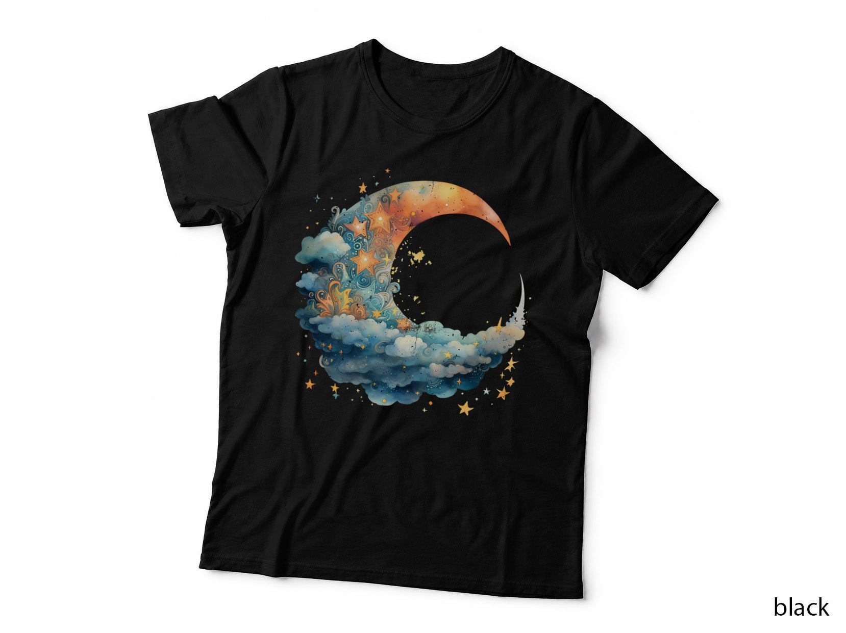 Celestial Crescent Moon with Stars Hippie T-Shirt, Hippie Graphic Tee