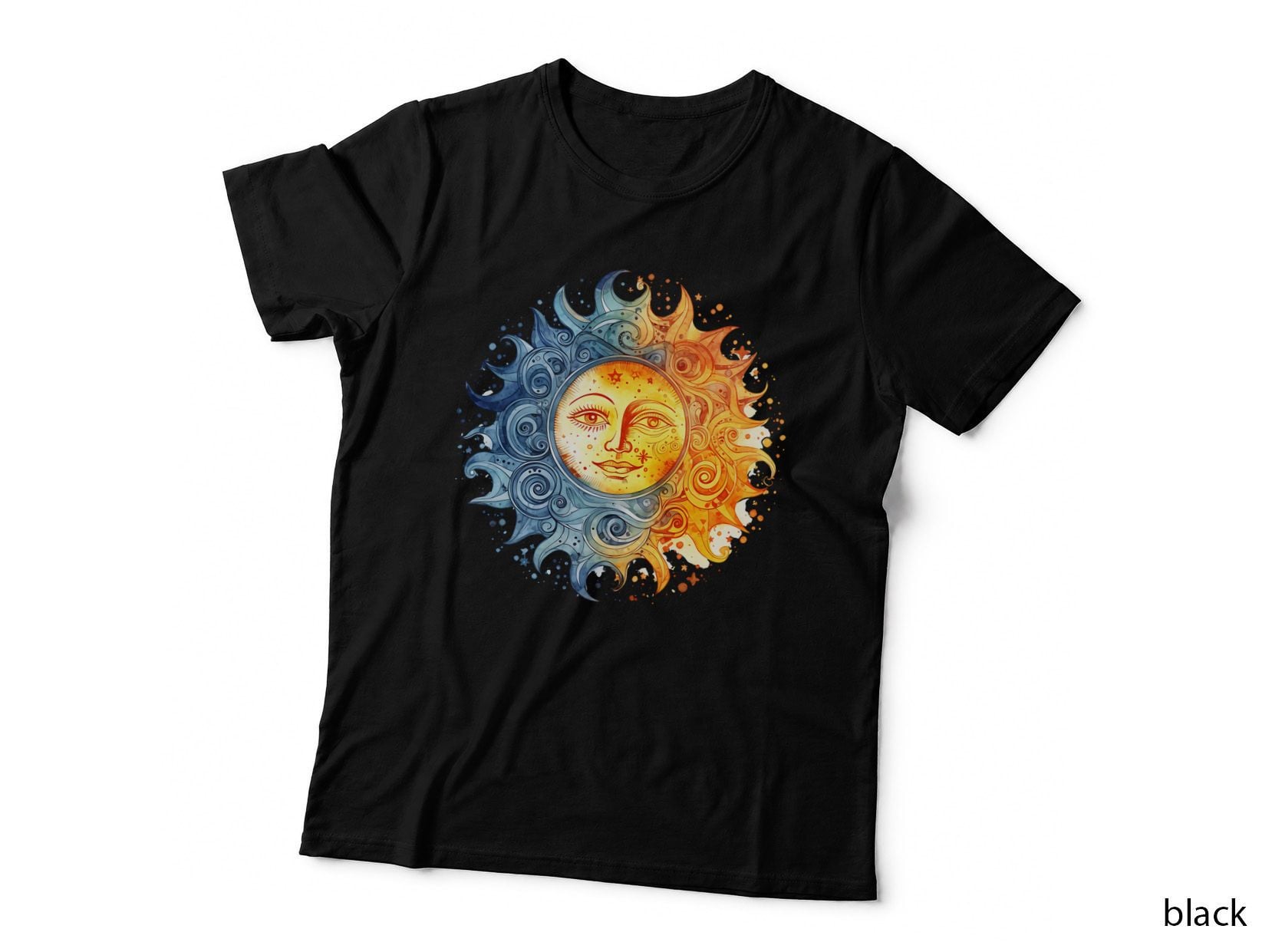 Celestial Sun and Moon Faces Hippie T-Shirt, Hippie Graphic Tee