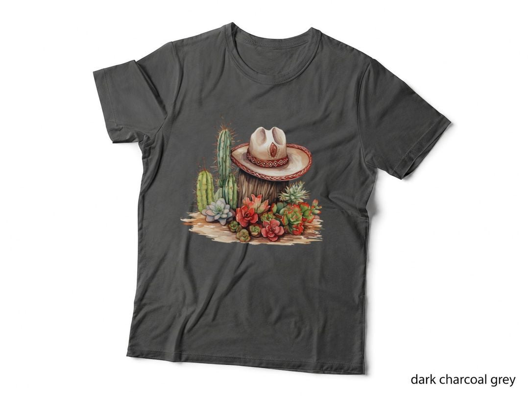 Desert Cacti & Succulents with Sombrero Hippie T-Shirt, Hippie Graphic Tee