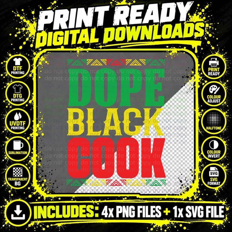 Dope Black Cook Heartbeat T-Shirt, Bold Colors Geometric Png SVG Digital Bundle