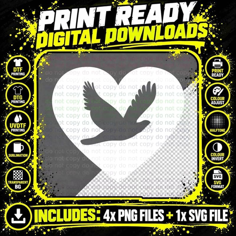 Dove Heart Silhouette Heart T-Shirt, Heart Graphic Tee Png SVG Digital Bundle