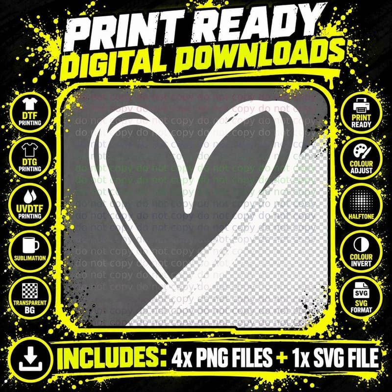 Hand-Drawn Heart Outline Heart Wreath T-Shirt Png SVG Digital Bundle