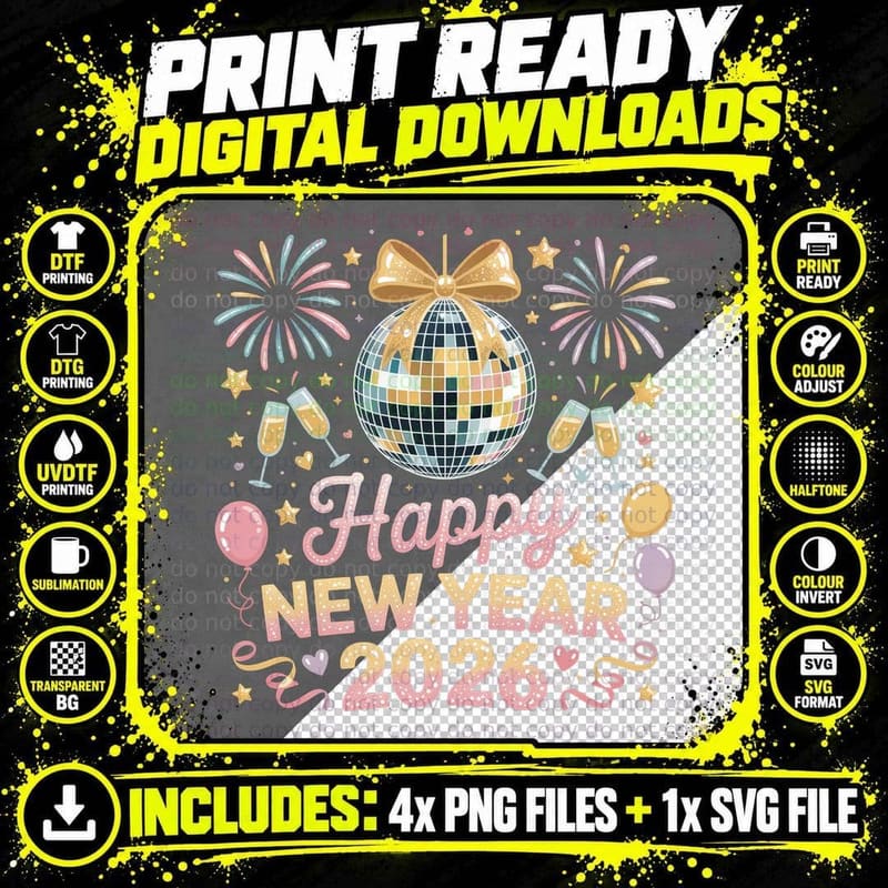 Happy New Year 2026 Happy New Year T-Shirt Png SVG Digital Bundle