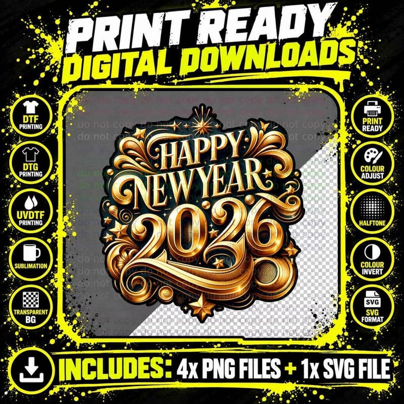 Happy New Year 2026 Happy New Year T-Shirt Png SVG Digital Bundle