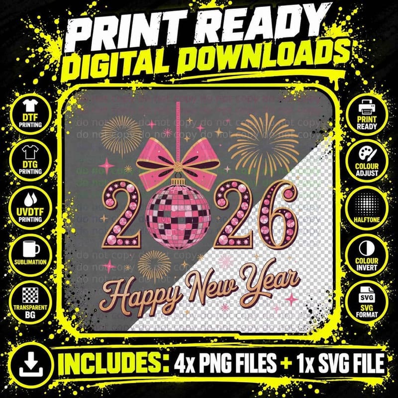Happy New Year Happy New Year T-Shirt Png SVG Digital Bundle