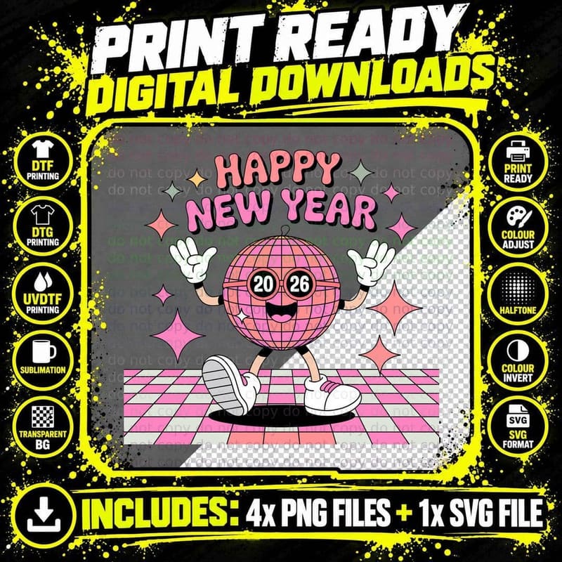 Happy New Year Happy New Year T-Shirt Png SVG Digital Bundle