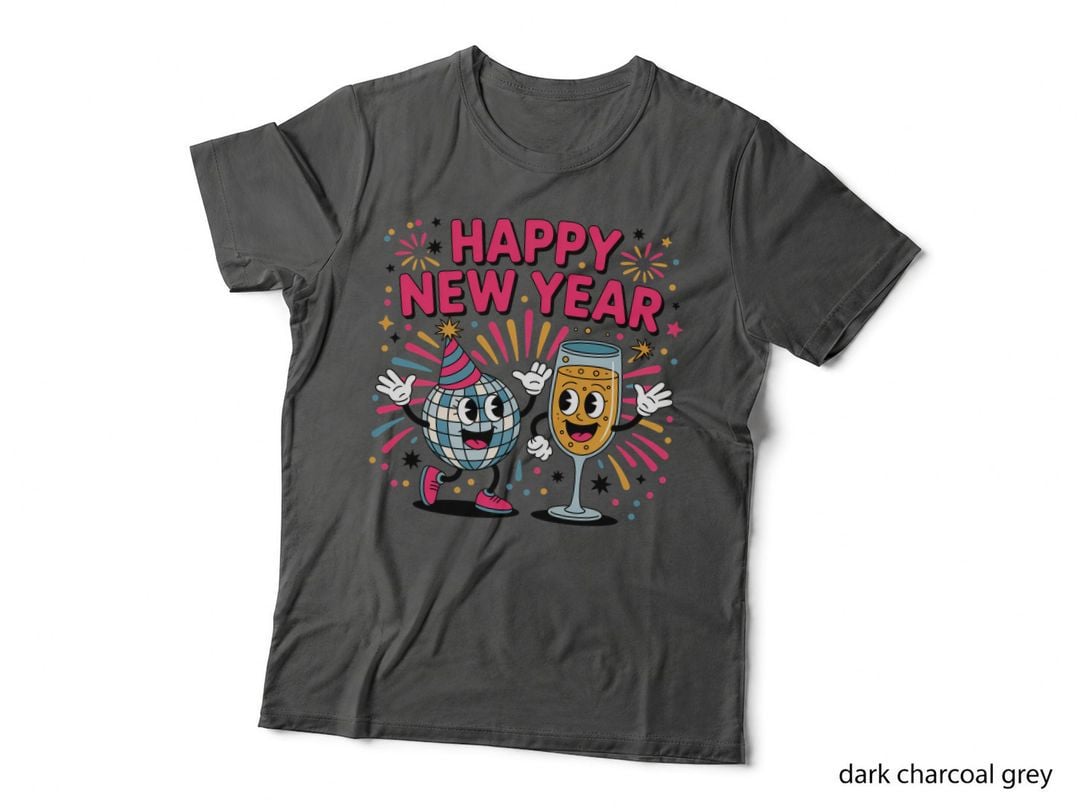 Happy New Year Happy New Year T-Shirt, Disco Ball and Champagne Glass Graphic