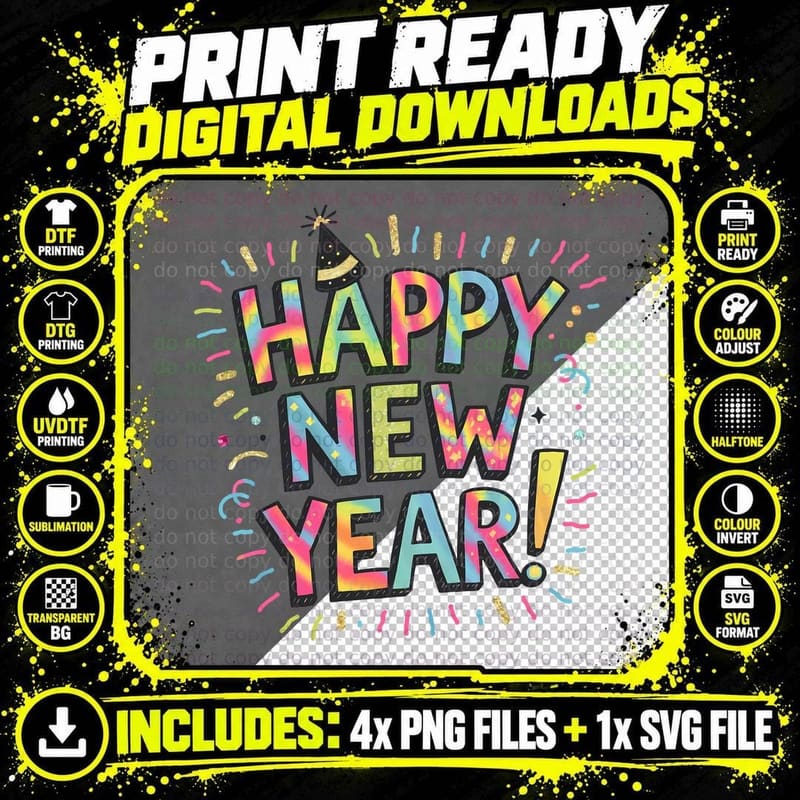 Happy New Year! Happy New Year T-Shirt Png SVG Digital Bundle