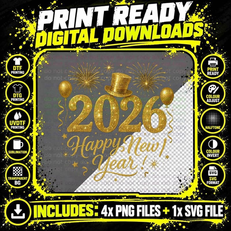 Happynewyear! Happy New Year T-Shirt Png SVG Digital Bundle