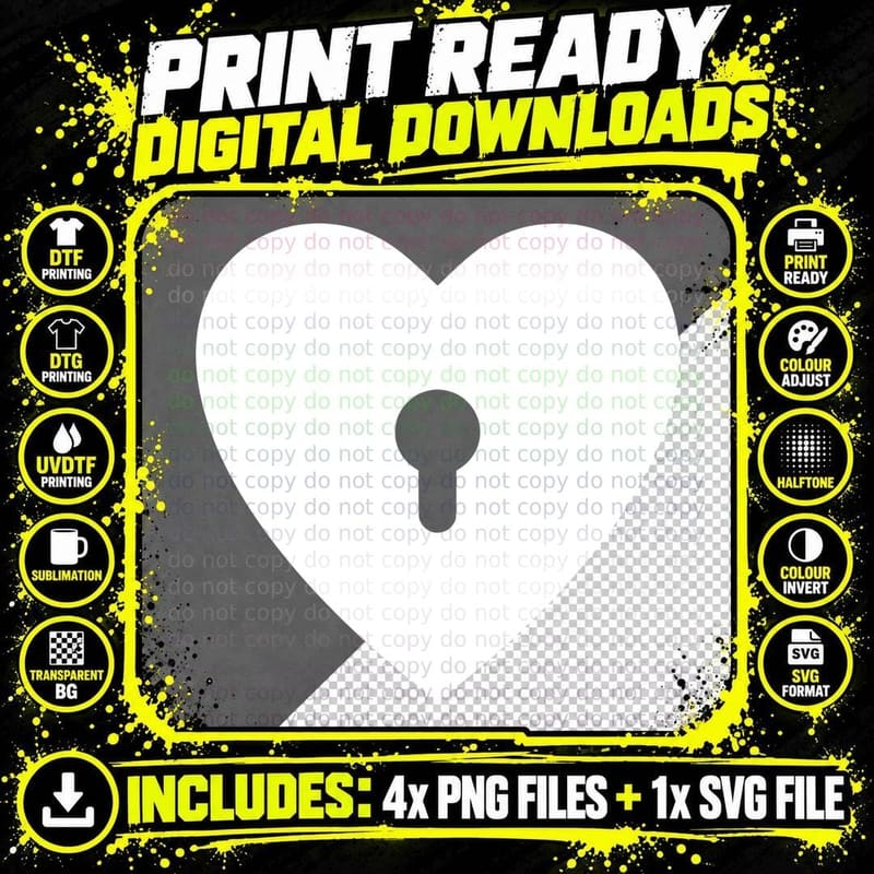 Heart Lock Silhouette Heart T-Shirt, Heart Graphic Tee Png SVG Digital Bundle