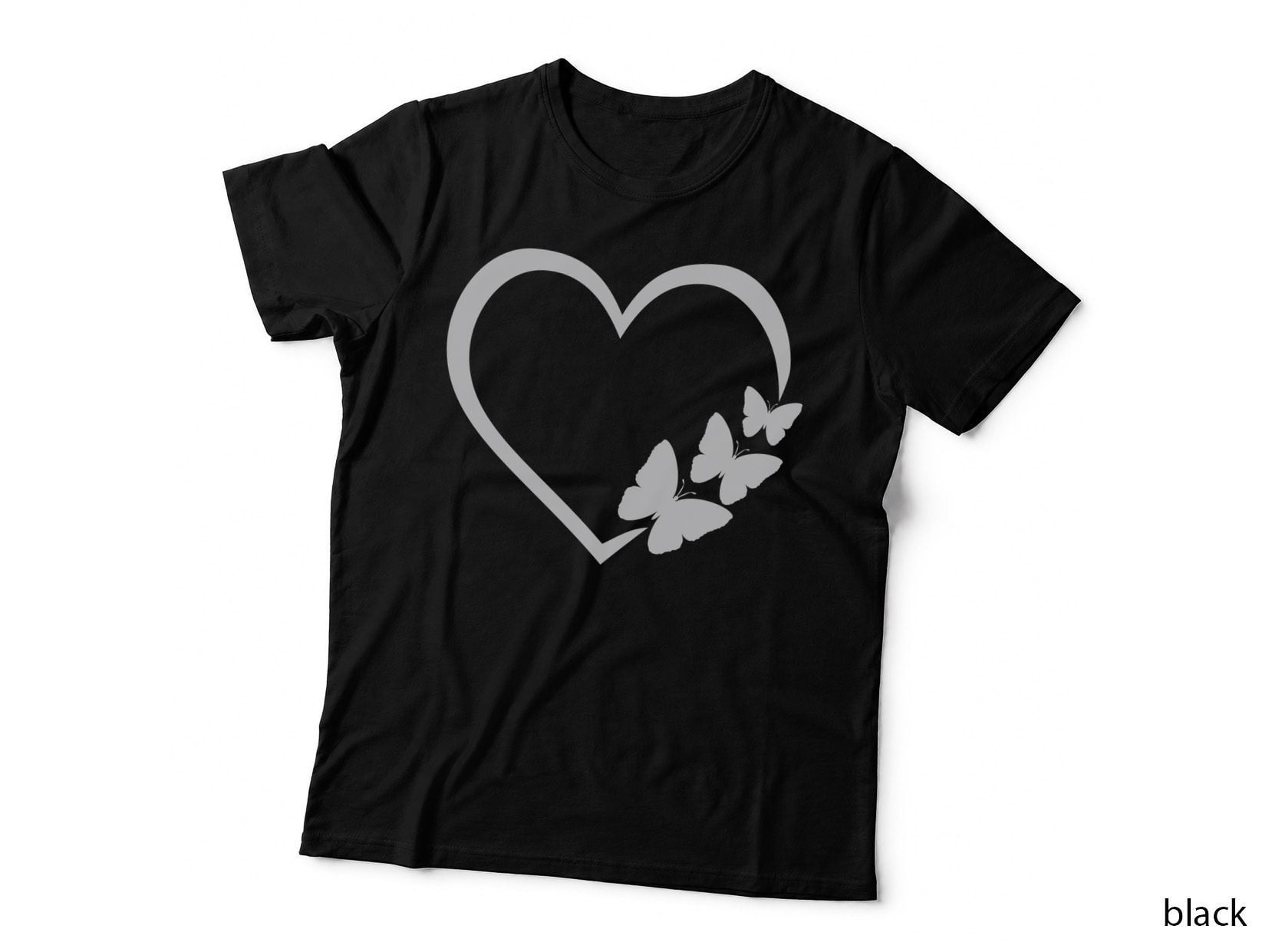 Heart Outline with Butterflies Heart Wreath T-Shirt, Heart Wreath Graphic Tee