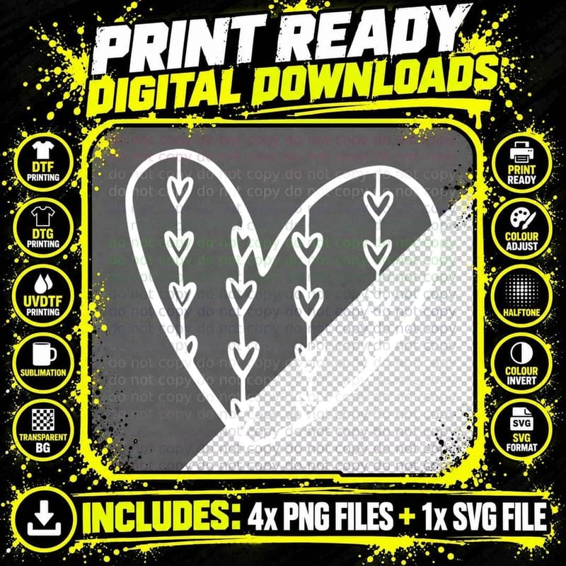 Heart Outline with Vertical Hearts Heart Wreath T-Shirt Png SVG Digital Bundle