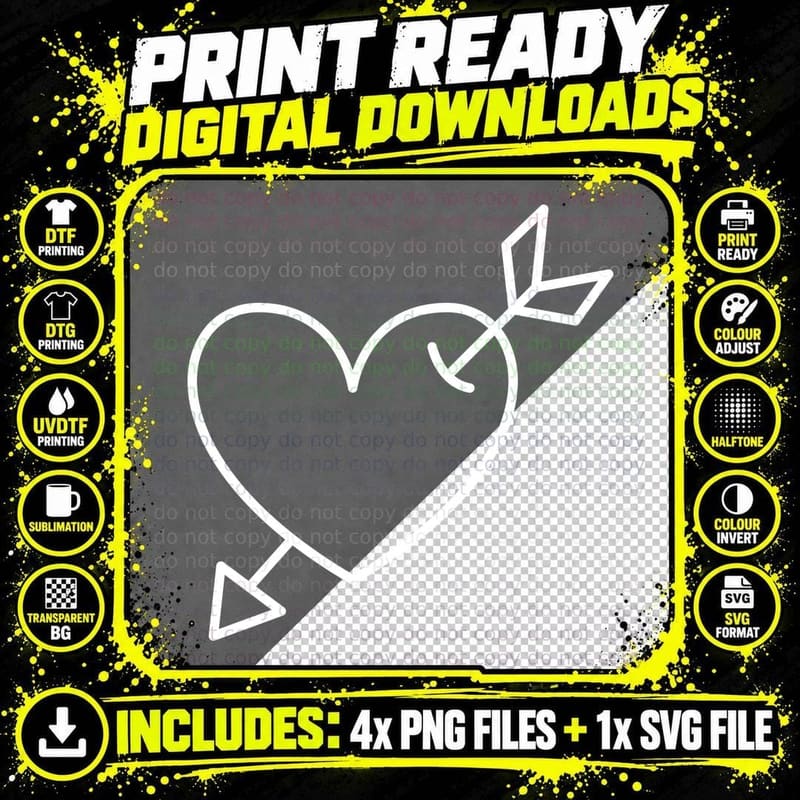 Heart Pierced by Arrow Heart T-Shirt, Heart Graphic Tee Png SVG Digital Bundle