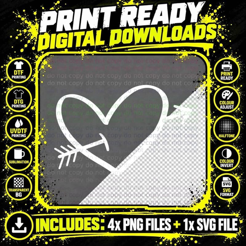 Heart Pierced by Arrow Heart Wreath T-Shirt Png SVG Digital Bundle