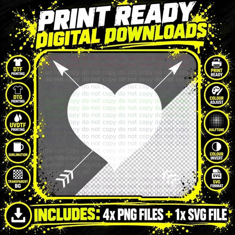 Heart Pierced by Arrows Heart T-Shirt, Heart Graphic Tee Png SVG Digital Bundle