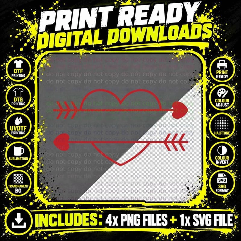 Heart Pierced by Arrows Heart Wreath T-Shirt Png SVG Digital Bundle