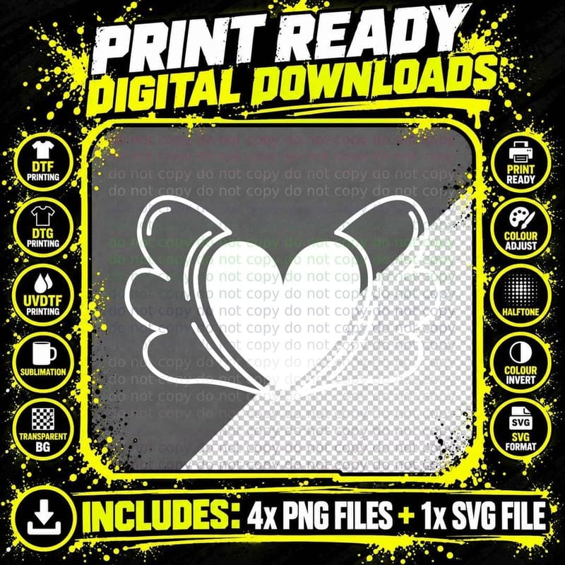 Heart with Wings on Gray Background Heart T-Shirt Png SVG Digital Bundle