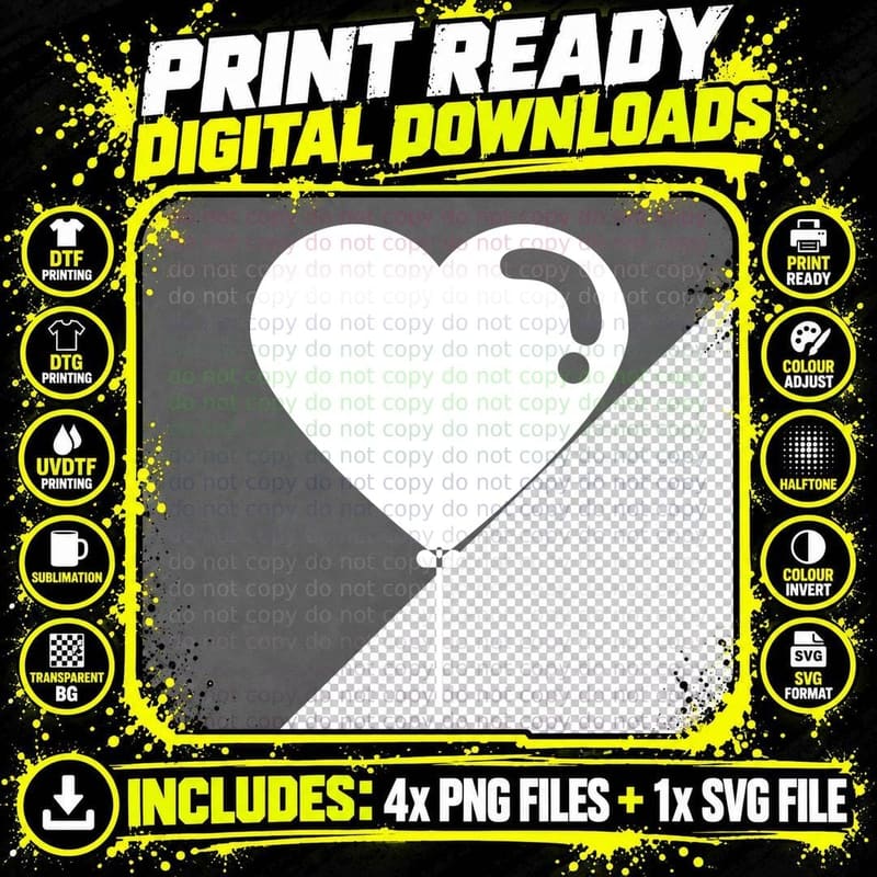 Heart-Shaped Balloon with Question Mark Heart T-Shirt Png SVG Digital Bundle