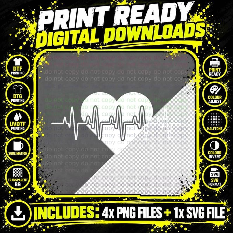 Heartbeat Lines with Heart Shape Heartbeat T-Shirt Png SVG Digital Bundle