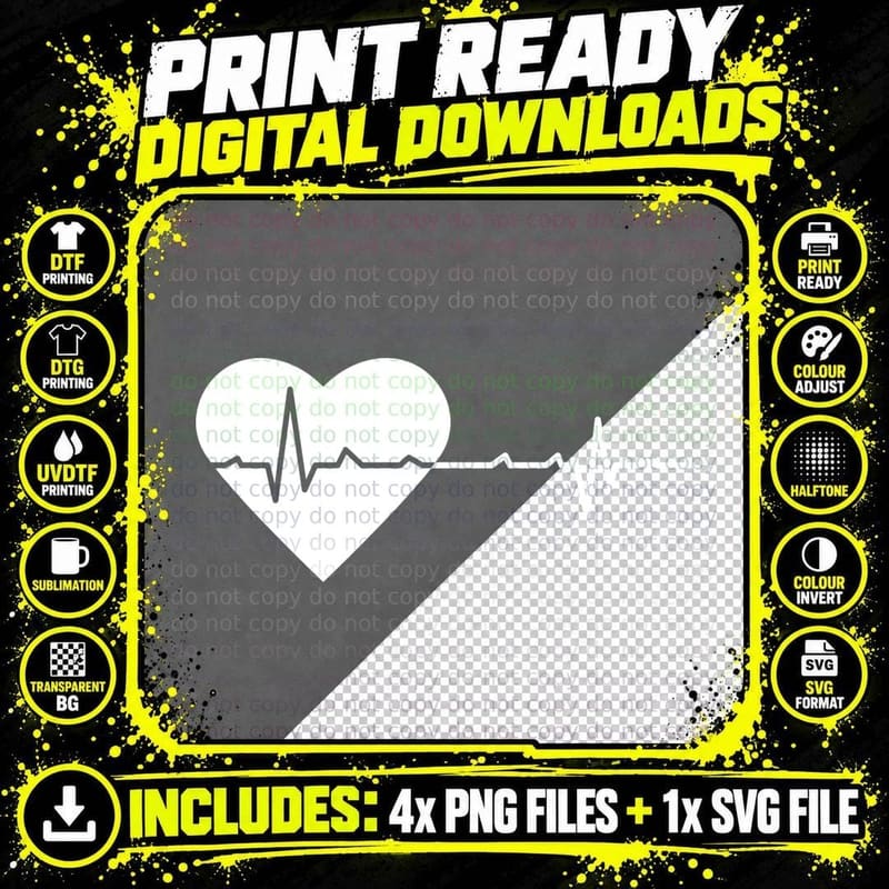 Heartbeat Monitor with Heart Heartbeat T-Shirt Png SVG Digital Bundle