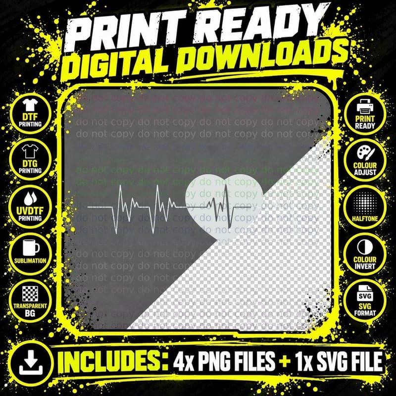 Heartbeat Monitor with Heart Shape Heartbeat T-Shirt Png SVG Digital Bundle