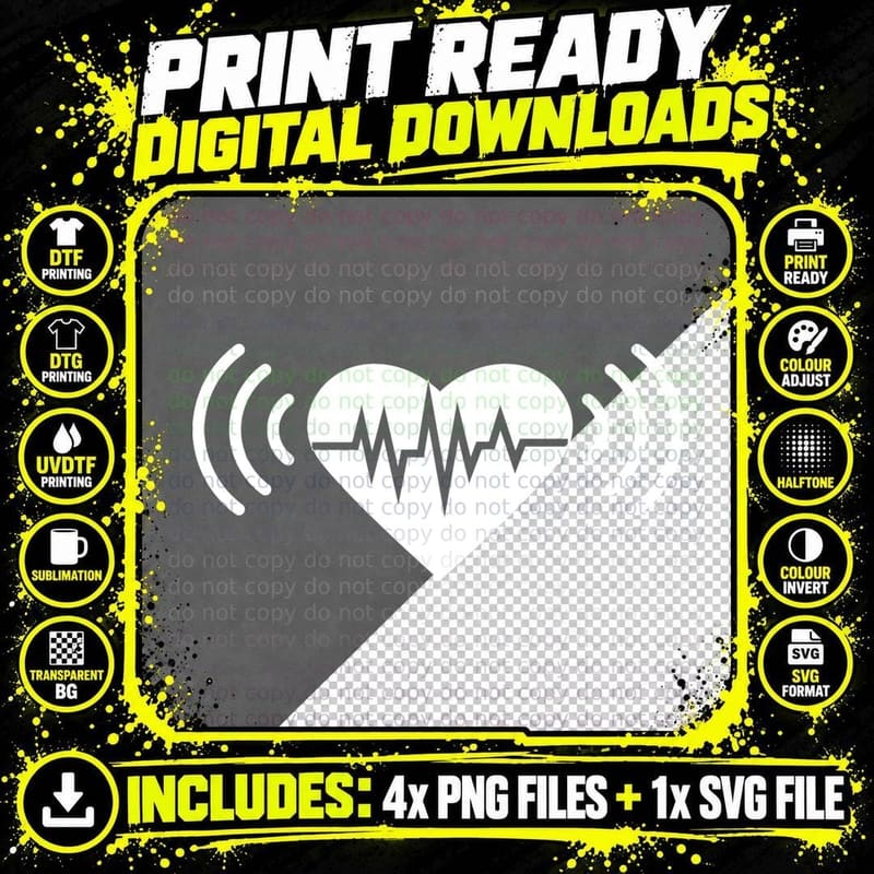 Heartbeat Waves Emanating from Heart Heartbeat T-Shirt Png SVG Digital Bundle