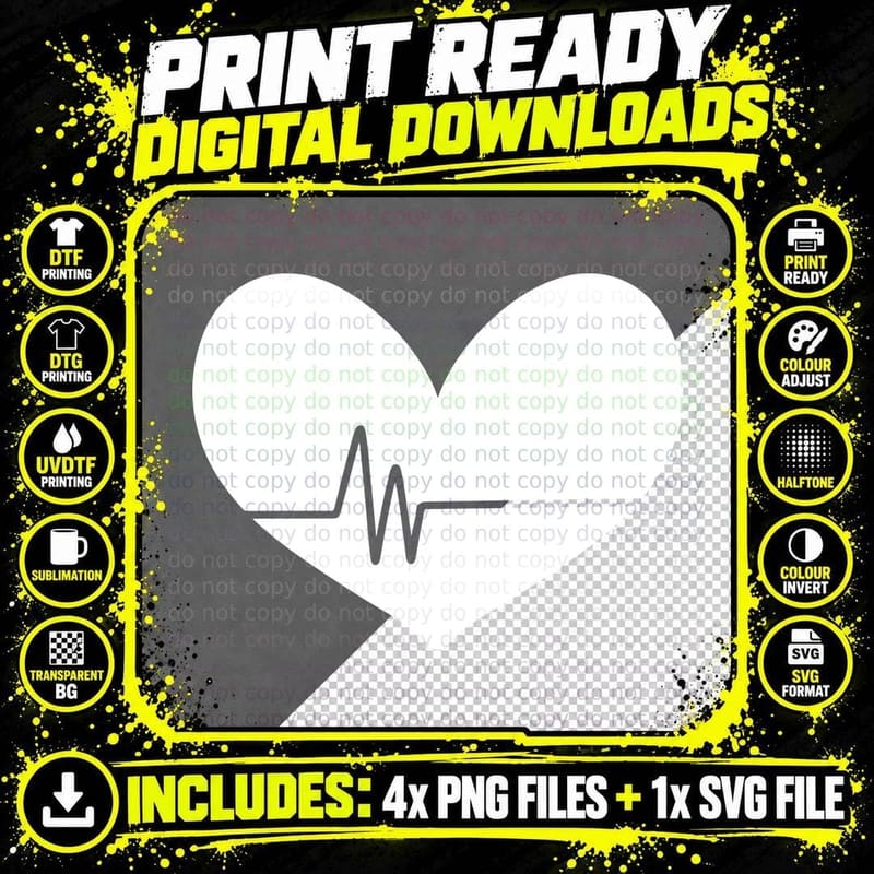 Heartbeat Within Heart Shape Heartbeat T-Shirt Png SVG Digital Bundle