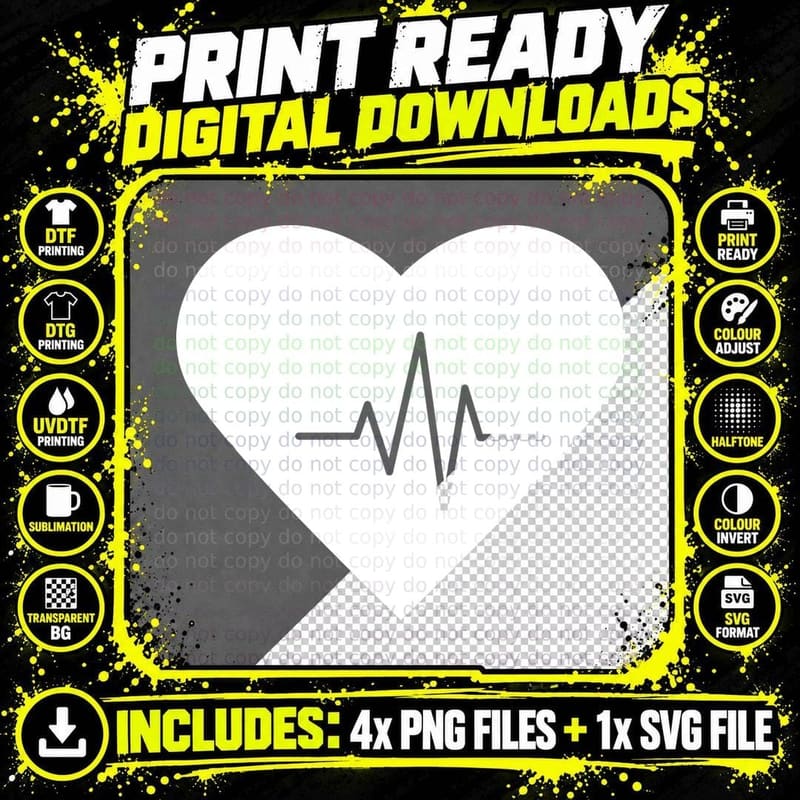 Heartbeat Within a Heart Heartbeat T-Shirt Png SVG Digital Bundle