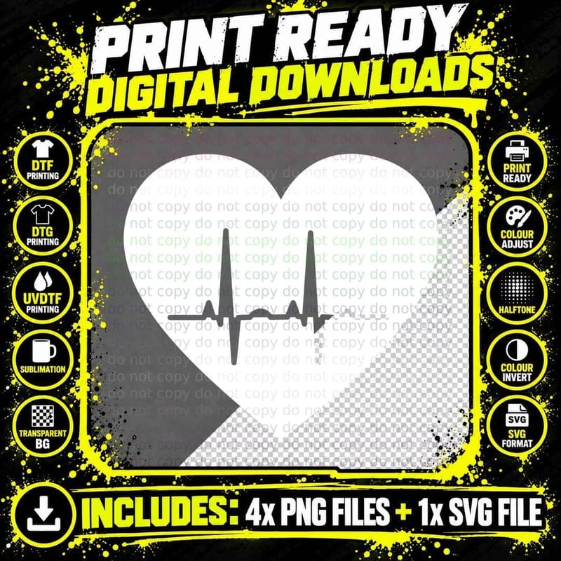 Heartbeat Within a Heart Shape Heart T-Shirt Png SVG Digital Bundle