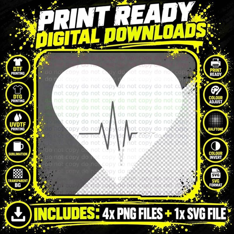 Heartbeat Within a Heart Shape Heartbeat T-Shirt Png SVG Digital Bundle