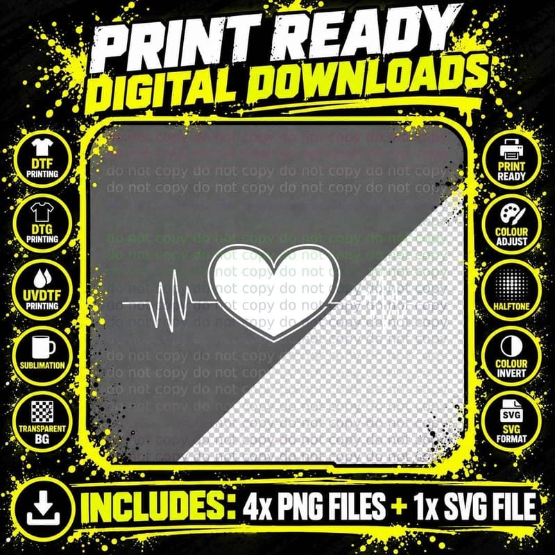 Heartbeat with Heart Heartbeat Design T-Shirt Png SVG Digital Bundle