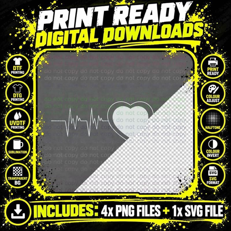 Heartbeat with Heart Shape Heartbeat T-Shirt Png SVG Digital Bundle